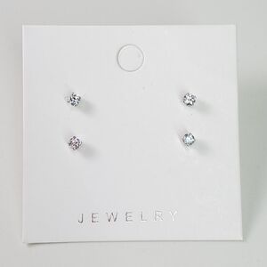Jezlaine 925 CZ Stud Earrings Sterling Silver Cubic Zirconia Pierced Silicone